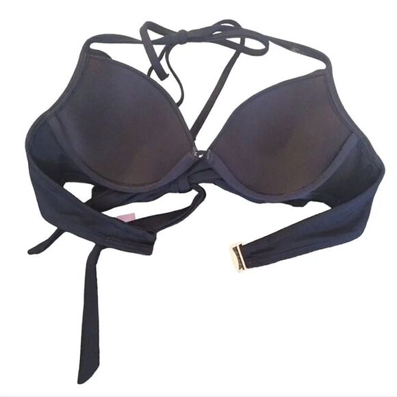 Victoria's Secret 2015 Black The Wrap Halter Bikini Swim Top Size 32C - Picture 8 of 12